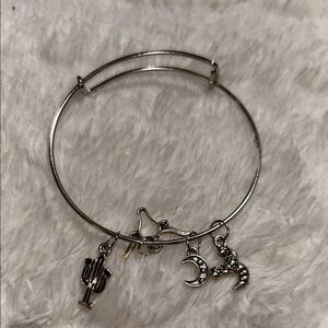Silver Charm Bracelet with Cactus and Moon